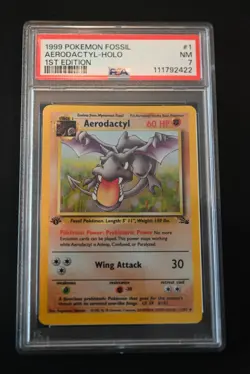1999 Pokemon Fossil Set Aerodactyl Holo #1 1st Edition PSA 7 - Image 1