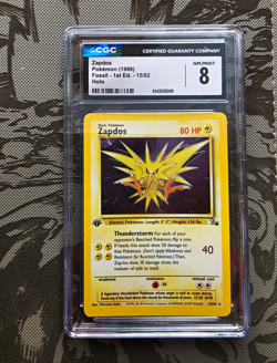 Pokemon TCG Fossil Zapdos Holo 1st Edition Pokemon Card 15/62 CGC 8 1999 - Image 1