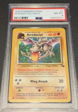 Vintage Pokemon TCG Aerodactyl 1/62 Fossil Holo Rare English PSA 8 1999 - Image 1