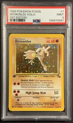 1999 Pokemon TCG Fossil #7 Hitmonlee 1st Edition Holo PSA 9 - Image 1