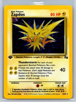 Zapdos 15/62 Rare Fossil Pokemon 1st Edition Holo Error Lightly Played - Image 1