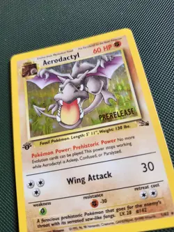 1st Edition Prerelease Aerodactyl 1/62 Fossil Pokemon Card Holo Foil Rare LP/MP - Image 2