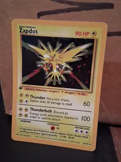 Pokemon TCG 1st Edition Zapdos 16/102 Base Set Shadowless Holo 1999 - Image 1