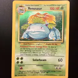 Pokemon Venusaur 15/102 Holo Base Set Unlimited 1999 WOTC LP/NM Vintage - Image 1