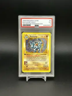 1999 Pokemon Game 1st Edition Shadowless #8 Machamp Holo PSA 5 - Image 3