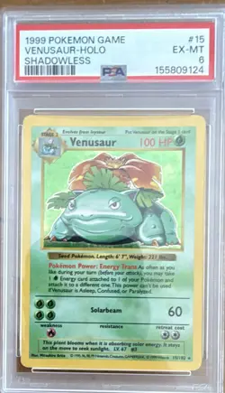 Pokemon 1999 Base Set Shadowless Venusaur 015/102 Holo Rare PSA 6 EN - Image 1