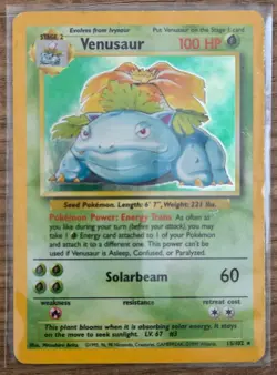Pokemon TCG Venusaur Base Set Holo Unlimited Rare Card 15/102 MP - Image 1
