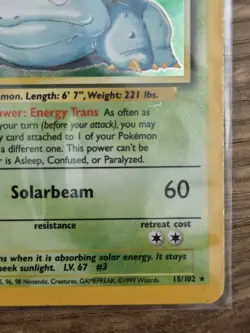 Pokemon TCG Venusaur Base Set Holo Unlimited Rare Card 15/102 MP - Image 3
