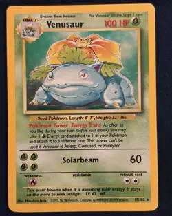 Pokemon TCG Venusaur 15/102 Base Set 1999 Holo Rare English Unlimited WotC LP/NM - Image 1