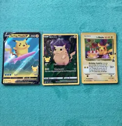 (3) Pokemon TCG Celebrations Pikachu Holo Cards Lot Birthday Full Art Surfing NM - Image 1