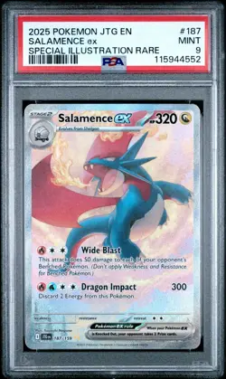 2025 POKEMON JTG EN #187/159 SALAMENCE EX SPECIAL ILLUSTRATION RARE PSA 9 - Image 1