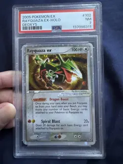 2005 POKEMON EX DEOXYS #102 RAYQUAZA EX HOLO PSA 7 - Image 1