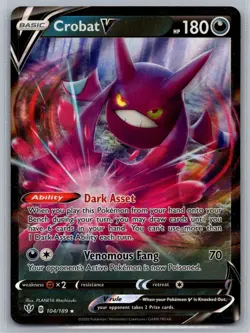 Crobat V 104/189 Holo V Rare Darkness Ablaze Pokemon Near Mint - Image 1