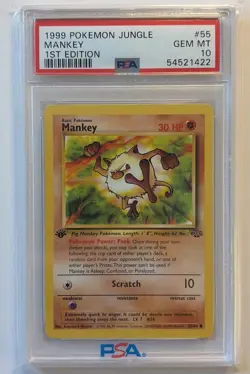 1999 POKEMON JUNGLE MANKEY 1ST EDITION CARD #55 PIG MONKEY POKEMON GRADED PSA 10 - Image 1