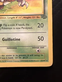 Pokemon TCG Pinsir Jungle Card 25/64 Unlimited Rare Non-Holo, WOTC 1999 MP - Image 4