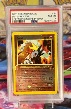 Pokemon 2001 Entei Holo Game Rev. Foil Pokemon 3 Movie Promo PSA 8 NM-MT #34 NM - Image 1