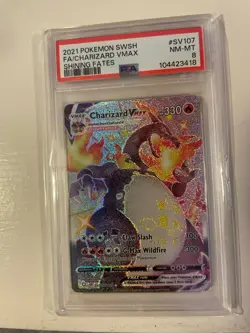2021 Pokemon Charizard VMAX Shining Fates PSA 8 NM MT SV107/SV122 TCG - Image 1