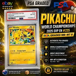 2025 Pokemon World Championships Pikachu SVP 225 PSA 8 NM-MT Promo Card EN - Image 1