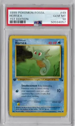 1999 POKEMON FOSSIL 1ST EDITION HORSEA 49/62 PSA 10 - Image 1