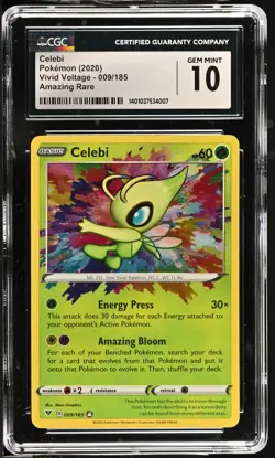 CGC 10 GEM MINT Celebi 2020 Vivid Voltage 009/185 Amazing Rare Pokemon Card - Image 1