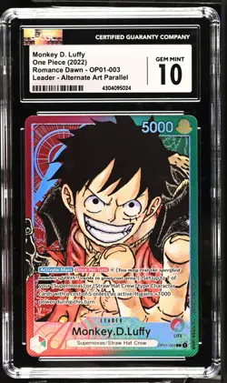 One Piece Card Monkey D. Luffy Alt Art OP01-003 L Romance Dawn CGC 10 Gem Mint - Image 1