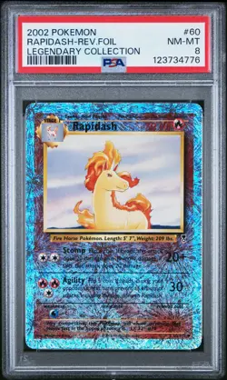 2002 POKEMON LEGENDARY COLLECTION #60 RAPIDASH-REVERSE FOIL PSA 8 - Image 1