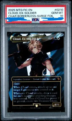 2025 MTG FIC 0210 M Cloud, Ex-SOLDIER BORDERLESS-SURGE FOIL PSA 10 Final Fantasy - Image 1
