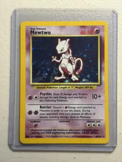 Pokemon TCG Mewtwo 10/102 Base Set Holo Rare Unlimited EN 1999 HP/MP - Image 1