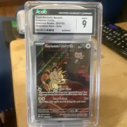 Pokemon TCG Team Rockets Meowth Card 203/182 Destined Rivals CGC 9 - Image 1