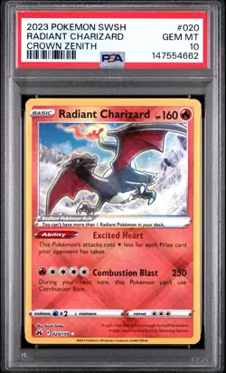 Pokemon TCG Radiant Charizard Crown Zenith Holo Ultra Rare Card 020/159 PSA 10 - Image 1