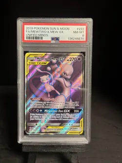Pokemon 2019 Unified Minds Mewtwo & Mew GX 222/236 TAG TEAM Full Art Holo PSA 8 - Image 1