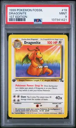 Pokemon TCG Dragonite 19/62 Fossil 1st Edition 1999 PSA 9 English MINT - Image 1