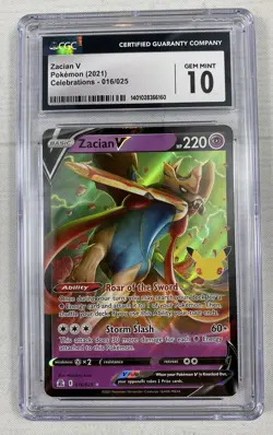 2021 Pokemon Celebrations Zacian V 016/025 CGC 10 Gem Mint Ultra Rare 25th - Image 1