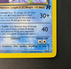 Dark Blastoise 20/82 Non-Holo Rare Team Rocket Vintage WOTC Pokemon TCG - NM/LP - Image 5