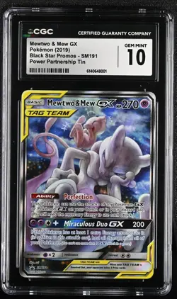 Mewtwo Mew GX 2019 Pokemon Sun Moon Power Partnership Promo #SM191 CGC 10 - Image 1