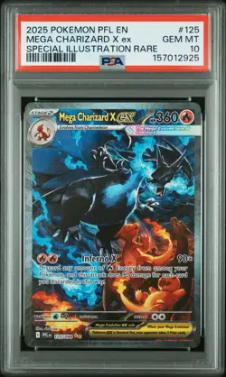 2025 POKEMON PFL EN-PHANTASMAL FLAMES #125 MEGA CHARIZARD X EX PSA 10 - Image 1