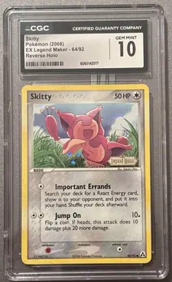 CGC 10 GEM MINT Skitty 64/92 EX Legend Maker Reverse Holo Stamped Pokemon Card - Image 1