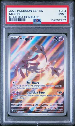 2024 POKEMON SSP EN-SURGING SPARKS ILLUSTRATION RARE #204 MESPRIT PSA 9 - Image 1