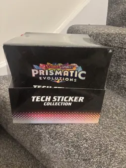 SEALED Case Of 12 Pokemon TCG Prismatic Evolutions Tech Sticker Collection - Image 1