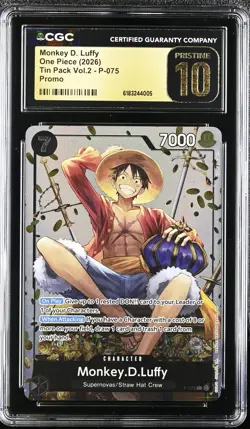 2026 ONE PIECE MONKEY D. LUFFY PROMO P-075 TIN PACK VOL.2 CGC 10 PRISTINE - Image 1