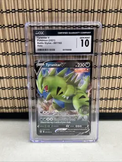 2021 POKEMON SWORD & SHIELD SWSH BATTLE STYLES #097 TYRANITAR V-HOLO CGC 10 - Image 1