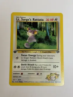 Lt. Surge's Rattata Common Pokemon Card 1st Edition Gym Challenge 85/132 LP - Image 1