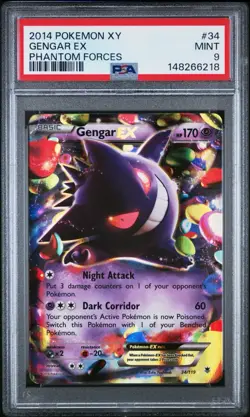 2014 Pokemon XY Phantom Forces #34 Gengar EX PSA 9 MINT - Image 1