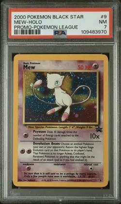 2000 POKEMON PROMO BLACK STAR POKEMON LEAGUE #9 MEW-HOLO PSA 7 - Image 3