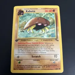 Pokemon TCG Kabuto Fossil 1st Edition Common Card 50/62 LP Condition - Image 1