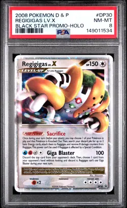 2008 POKEMON DIAMOND & PEARL BLACK STAR PROMO HOLO #DP30 REGIGIGAS LV.X PSA 8 - Image 1