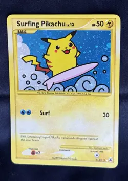 Surfing Pikachu 114/111 Holo Rising Rivals Secret Rare Pokemon TCG LP+ - Image 1