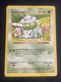 Bulbasaur 44/102 Common Base Set Shadowless Pokemon Unlimited Heavily Played - Image 1