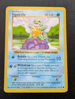 Wizards of the Coast Pokemon TCG Squirtle 063/102 Shadowless Base Set - Image 1