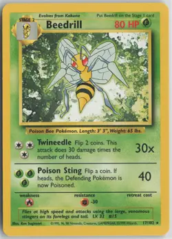 Beedrill 17/102 Rare Base Set Unlimited Pokemon Near Mint - Image 1